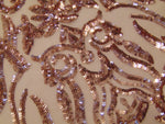 Load image into Gallery viewer, KARMA, Rose Gold (Nude Mesh), Big Print, Sequin, 4-way Stretch, Fabric 55" Sold By the Yard
