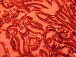 Load image into Gallery viewer, KARMA, Red, Big Print, Sequin, 4-way Stretch, Fabric 55" Sold By the Yard
