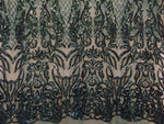 Load image into Gallery viewer, KARMA, Emerald, Big Print, Sequin, 4-way Stretch, Fabric 54" Sold By the Yard
