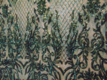 Load image into Gallery viewer, KARMA, Emerald, Big Print, Sequin, 4-way Stretch, Fabric 54" Sold By the Yard
