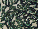 Load image into Gallery viewer, KARMA, Emerald, Big Print, Sequin, 4-way Stretch, Fabric 54" Sold By the Yard

