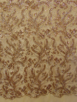 Load image into Gallery viewer, BALI, Gold on eggnog mesh, 4-Way Stretch Mesh Lace Tiny Sequin Fabric 56" Sold By the Yard
