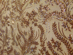 Load image into Gallery viewer, BALI, Gold on eggnog mesh, 4-Way Stretch Mesh Lace Tiny Sequin Fabric 56" Sold By the Yard
