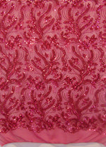Load image into Gallery viewer, BALI Fuschia 4-Way Stretch Mesh Lace Tiny Sequin Fabric 56" Sold By the Yard
