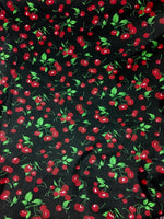 Load image into Gallery viewer, Red cherry’s on black  Poly cotton fabric sold  by yard  POLYCOTTON 58" wide
