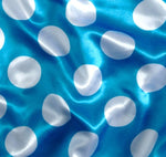 Load image into Gallery viewer, Charmuse, Turquoise on white 1.5" polka dot 58" WIDE / sold by the yard
