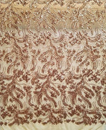 Load image into Gallery viewer, BALI, Gold on eggnog mesh, 4-Way Stretch Mesh Lace Tiny Sequin Fabric 56" Sold By the Yard
