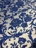 Load image into Gallery viewer, Royal BLUE HAND LACE  scalloped Fabric by the yard, 52" Wide Lace, mesh, dress,
