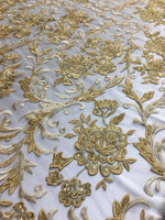 Load image into Gallery viewer, GOLD HAND LACE  scalloped Fabric by the yard, 52" Wide Lace, mesh, dress,
