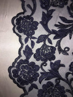 Load image into Gallery viewer, NAVY HAND LACE  scalloped Fabric by the yard, 52" Wide Lace, mesh, dress,
