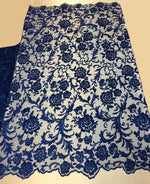 Load image into Gallery viewer, Royal BLUE HAND LACE  scalloped Fabric by the yard, 52" Wide Lace, mesh, dress,
