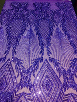 Load image into Gallery viewer, Jewl , Purple, Big Print, Sequin, 4-way Stretch, Fabric 54" By the Yard, Wedding, Prom, Dresses, Lingerie, Pageant
