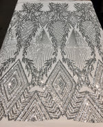 Load image into Gallery viewer, Jewel , silver Big Print, Sequin, 4-way Stretch, Fabric 54" By the Yard, Wedding, Prom, Dresses, Lingerie, Pageant
