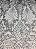Load image into Gallery viewer, Jewel , silver Big Print, Sequin, 4-way Stretch, Fabric 54" By the Yard, Wedding, Prom, Dresses, Lingerie, Pageant
