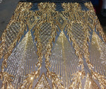 Load image into Gallery viewer, Jewel , Gold Big Print, Sequin, 4-way Stretch, Fabric 54" By the Yard, Wedding, Prom, Dresses, Lingerie, Pageant
