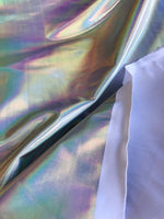 Load image into Gallery viewer, Iridescent Silver spandex fabric per yard 60" Wide
