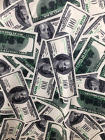 Load image into Gallery viewer, Money  dollar pattern 4 way stretch spandex fabric, one hundred dollar bill, SOLD BY YARD 60 inches wide
