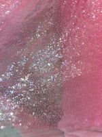 Load image into Gallery viewer, Dress Gowns Mini Disc Glitz Sequin Spandex Fabric - shiny Coral - 54"/54" Wide By The Yard Dress Craft
