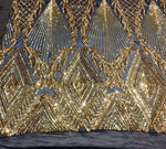 Load image into Gallery viewer, Jewel , Gold Big Print, Sequin, 4-way Stretch, Fabric 54" By the Yard, Wedding, Prom, Dresses, Lingerie, Pageant
