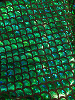 Load image into Gallery viewer, 58" Wide 4-Way Stretch small Green Mermaid Hologram Spandex Metallic foil scales Fabric by the yard
