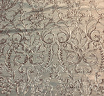 Load image into Gallery viewer, Victorian  SWEETHEART Damask 4-Way Stretch Mesh Lace CHAMPAGNE Tiny Sequin Fabric 56" Sold By the Yard, Regency, Edwardian, Red Carpet,
