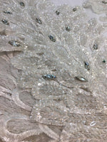 Load image into Gallery viewer, WHITE Vegas peacock sequin gem beaded on mesh, sold by the PANEL - prom, wedding, pageant, costume, home decor,dress
