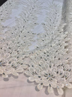 Load image into Gallery viewer, IVORY Vegas peacock sequin gem beaded on mesh, sold by the PANEL - prom, wedding, pageant, costume, home decor,dress, FREESHIPPING

