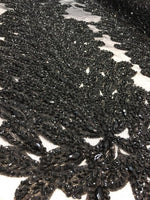 Load image into Gallery viewer, BLACK peacock sequin gem beaded on mesh, sold by the PANEL - prom, wedding, pageant, costume
