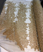 Load image into Gallery viewer, GOLD Vegas peacock sequin gem beaded on mesh, sold by the PANEL - prom, wedding, pageant, costume, home decor,dress
