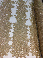 Load image into Gallery viewer, GOLD Vegas peacock sequin gem beaded on mesh, sold by the PANEL - prom, wedding, pageant, costume, home decor,dress
