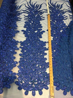 Load image into Gallery viewer, ROYAL BLUE  Vegas peacock sequin gem beaded on mesh, sold by the panel - prom, wedding, pageant, costume, home decor,dress, FREESHIPPING
