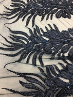 Load image into Gallery viewer, NAVY Vegas peacock sequin gem beaded on mesh, sold by the PANEL - prom, wedding, pageant, costume, home decor,dress, FREESHIPPING
