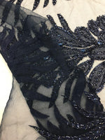 Load image into Gallery viewer, NAVY Vegas peacock sequin gem beaded on mesh, sold by the PANEL - prom, wedding, pageant, costume, home decor,dress, FREESHIPPING
