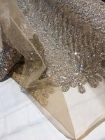 Load image into Gallery viewer, LIGHT GOLD Vegas peacock sequin gem beaded on mesh, sold by the PANEL - prom, wedding, pageant, costume, home decor,dress,
