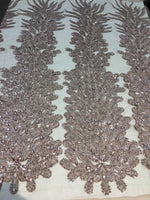 Load image into Gallery viewer, DUSTY ROSE Vegas peacock sequin gem beaded on mesh, sold by the panel - prom, wedding, pageant, costume, home decor,dress, FREESHIPPING
