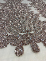 Load image into Gallery viewer, DUSTY ROSE Vegas peacock sequin gem beaded on mesh, sold by the panel - prom, wedding, pageant, costume, home decor,dress, FREESHIPPING
