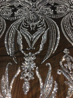 Load image into Gallery viewer, Victorian Tulip Sequin 4Way Stretch Mesh Lace Fabric BY THE YARD , 54" Wide
