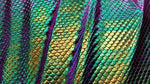 Load image into Gallery viewer, Mermaid Hologram Spandex- Purple, green, gold and Turquoise, Over a Purple Base  Metallic foil scales Fabric by the yard
