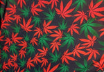 Load image into Gallery viewer, Stretch spandex Red green multicolored FLOWER  (PLANT) leaves print sold by the yard
