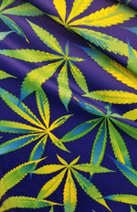 Load image into Gallery viewer, Green yellow blue Nylon spandex multicolored FLOWER  (PLANT) leaves print sold by the yard
