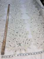 Load image into Gallery viewer, WHITE Vegas peacock sequin gem beaded on mesh, sold by the PANEL - prom, wedding, pageant, costume, home decor,dress
