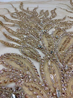 Load image into Gallery viewer, LIGHT GOLD Vegas peacock sequin gem beaded on mesh, sold by the PANEL - prom, wedding, pageant, costume, home decor,dress,
