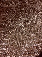 Load image into Gallery viewer, Sequins Lace Rose/Gold Geometric Designer Bombshell Stretch Sequins Lace Sold By The Yard
