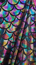 Load image into Gallery viewer, Big rainbow Mermaid Hologram Spandex Metallic foil scales Fabric by the yard
