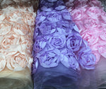 Load image into Gallery viewer, Satin Bridal Petal Rosette on mesh Floral Fabric 52" Wide Sold By The Yard
