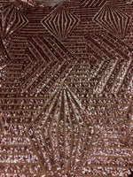 Load image into Gallery viewer, Sequins Lace Rose/Gold Geometric Designer Bombshell Stretch Sequins Lace Sold By The Yard
