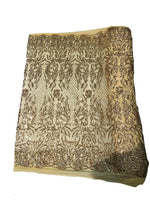 Load image into Gallery viewer, KARMA, Gold (Light Yellow Mesh), Big Print, Sequin, 4-way Stretch, Fabric 55" Sold By the Yard
