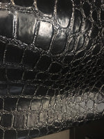 Load image into Gallery viewer, 54" Wide Black glitter sparkle Embossed big Crocodile Upholstery Faux Leather vinyl BY THE YARD
