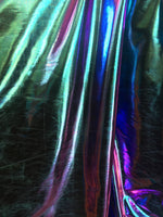 Load image into Gallery viewer, Iridescent Blue Green Metallic Foil 4Way Stretch Spandex fabric  58" Wide, BY THE YARD
