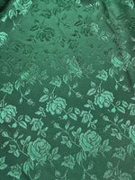 Load image into Gallery viewer, Green Jacquard fabric Satin Floral 58" wide per yard
